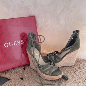 New Guess Womens Ollina Wedge Open Toe Casual Platform Sandals lace tie up wrap